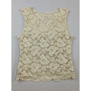 Vintage Party Time Floral Lace Shell Top Womens XS Small Ivory Made In USA